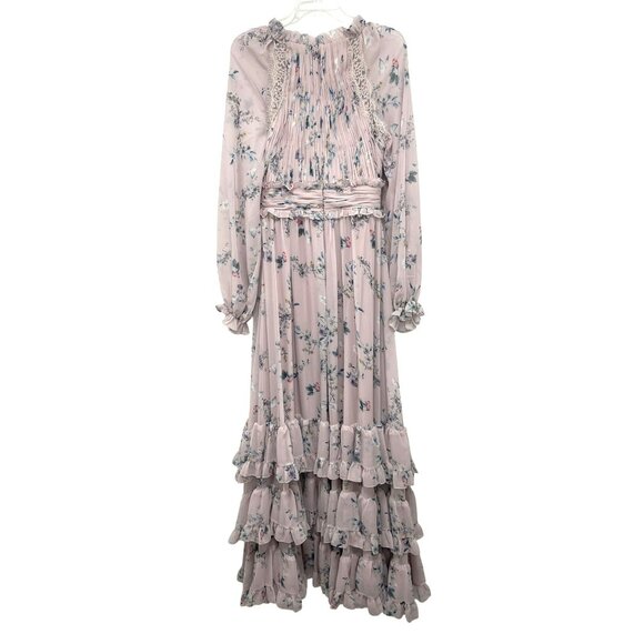 Mac Duggal Floral Gown High Neck Long Sleeve Flowy Ruffle Formal Maxi Dress Sz 8 - Picture 8 of 9